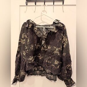 Anthropologie Black Floral Lace Blouse